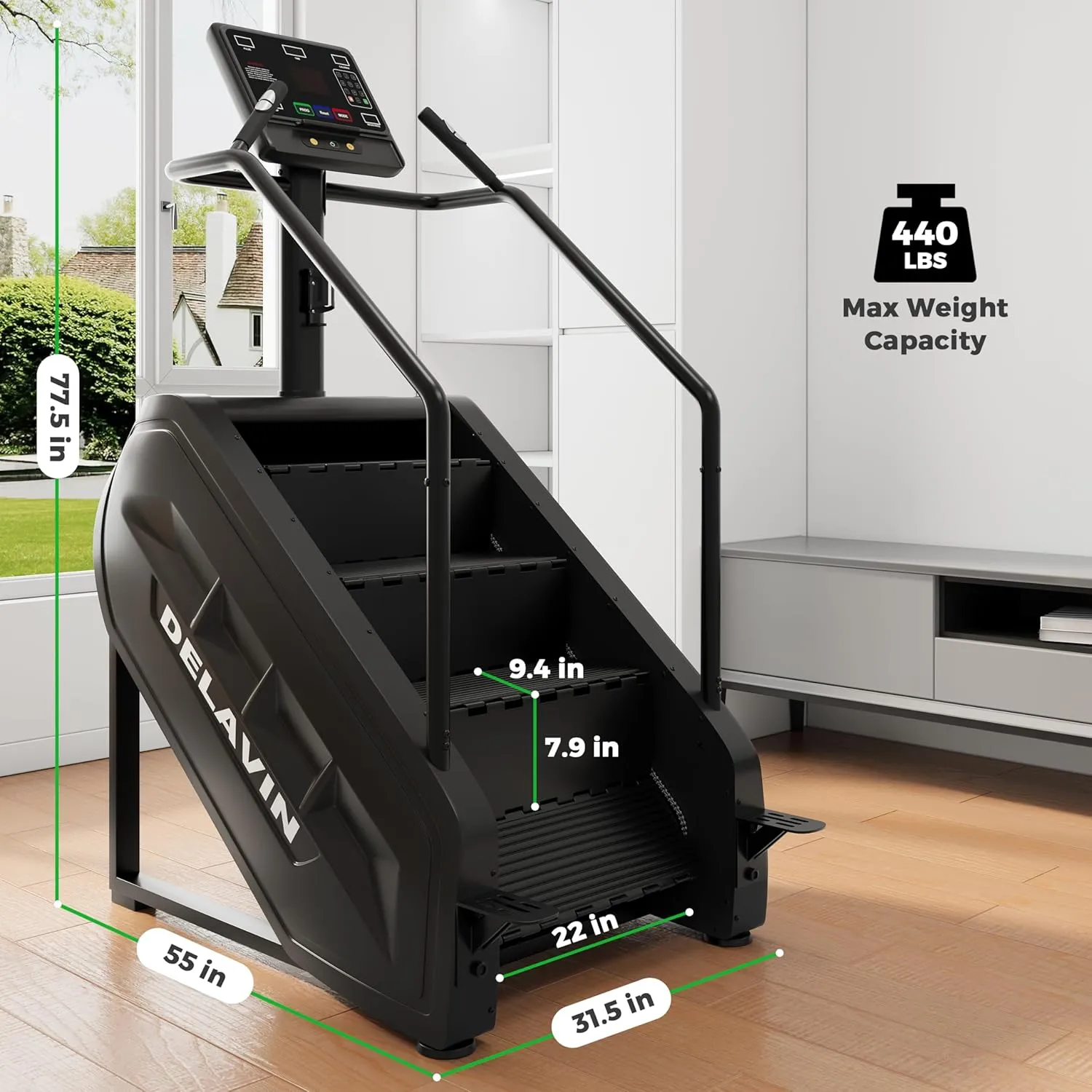 DELAVIN Stair Stepper with LED Screen, Commercial Grade Stepper Machine with 15 Speed Levels, Stepmill Exercise Machine with 440 LBS Capacity, Stair Climber for Cardio and Lower Body Workouts (FBA)