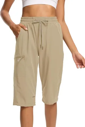 DEVOROPA Women's Hiking Long Shorts Knee Length Lightweight Quick Dry Cargo Athletic Bermuda Beach Shorts with Zipper Pockets