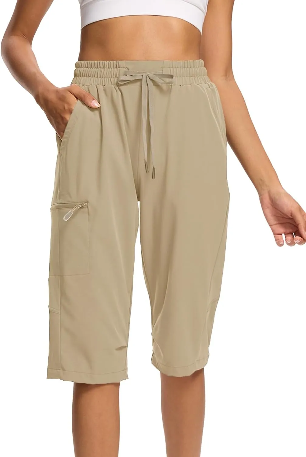 DEVOROPA Women's Hiking Long Shorts Knee Length Lightweight Quick Dry Cargo Athletic Bermuda Beach Shorts with Zipper Pockets