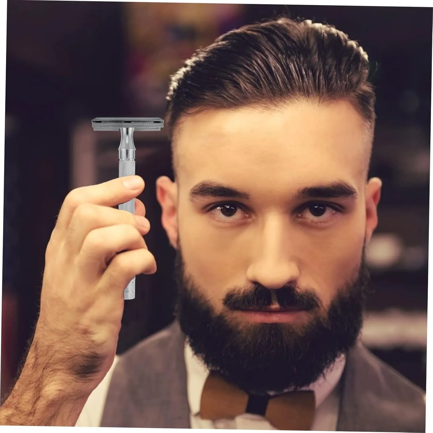 Didiseaon 2pcs Safety Double Blade Premium Reusable for Men Women Comfortable Handle Design for Facial Hair Trimming and Beard Grooming