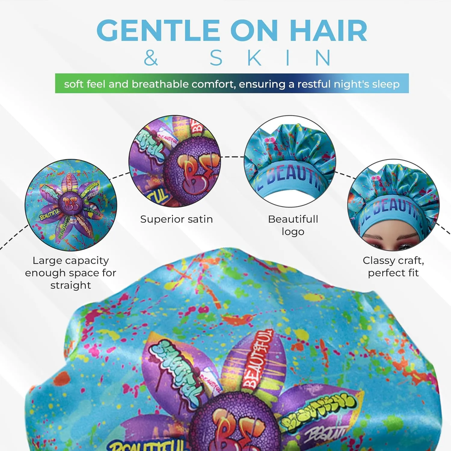 Discover reversible premium double layer silk satin sleeping bonnets designed for hair protection, moisture retention, and all-night comfort. Keep your hair healthy and frizz-free-blue