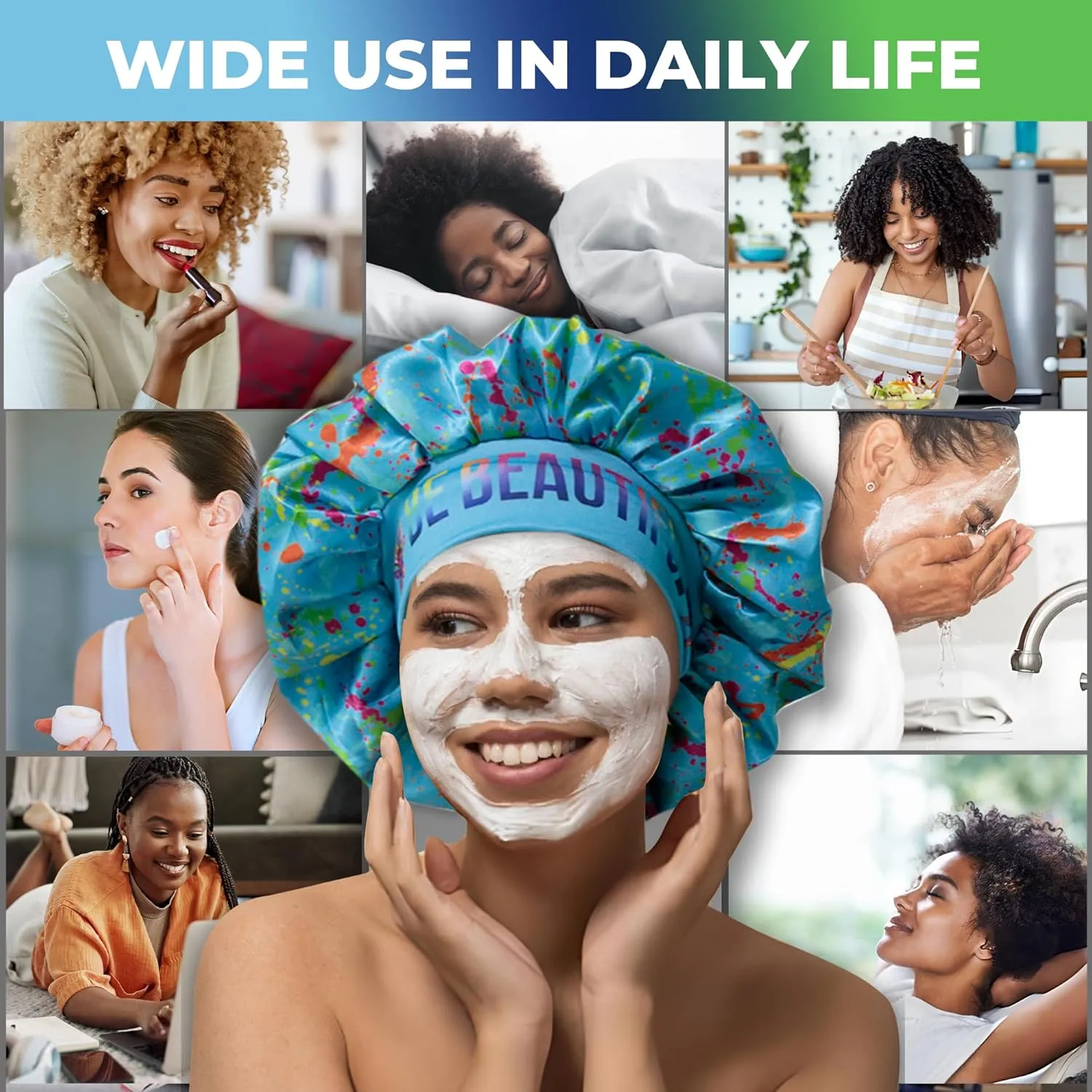 Discover reversible premium double layer silk satin sleeping bonnets designed for hair protection, moisture retention, and all-night comfort. Keep your hair healthy and frizz-free-blue