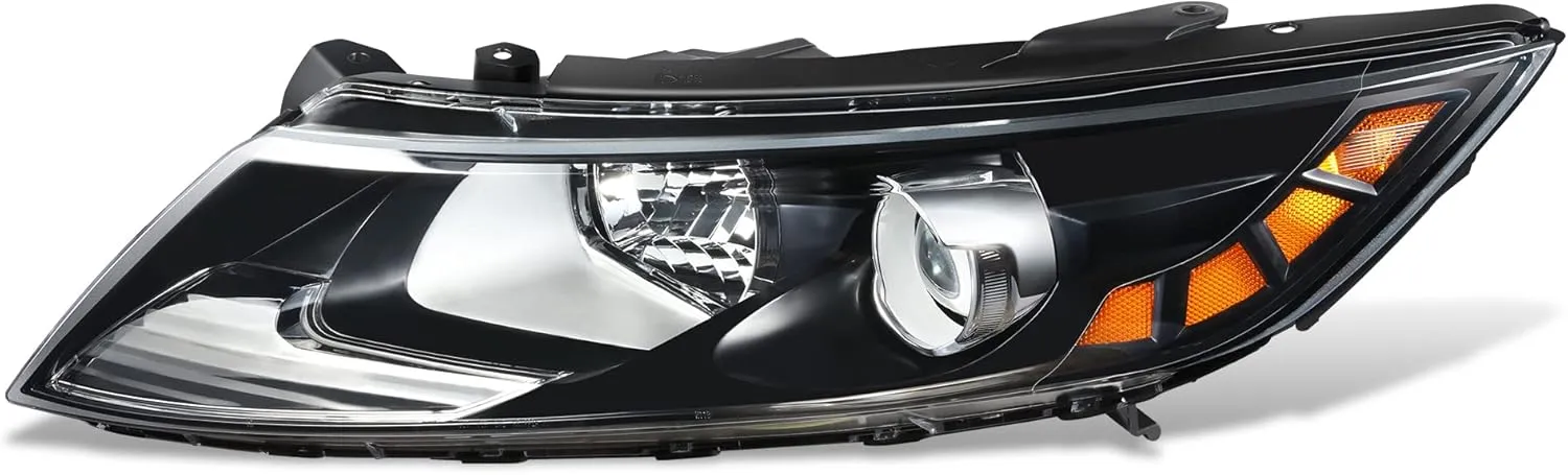 DNA MOTORING Left OE Style Projector Headlight Compatible with 11-13 Kia Optima,Black Housing/Clear Lens/Amber Reflector,OEM-HL-0172-L