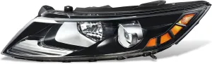DNA MOTORING Left OE Style Projector Headlight Compatible with 11-13 Kia Optima,Black Housing/Clear Lens/Amber Reflector,OEM-HL-0172-L