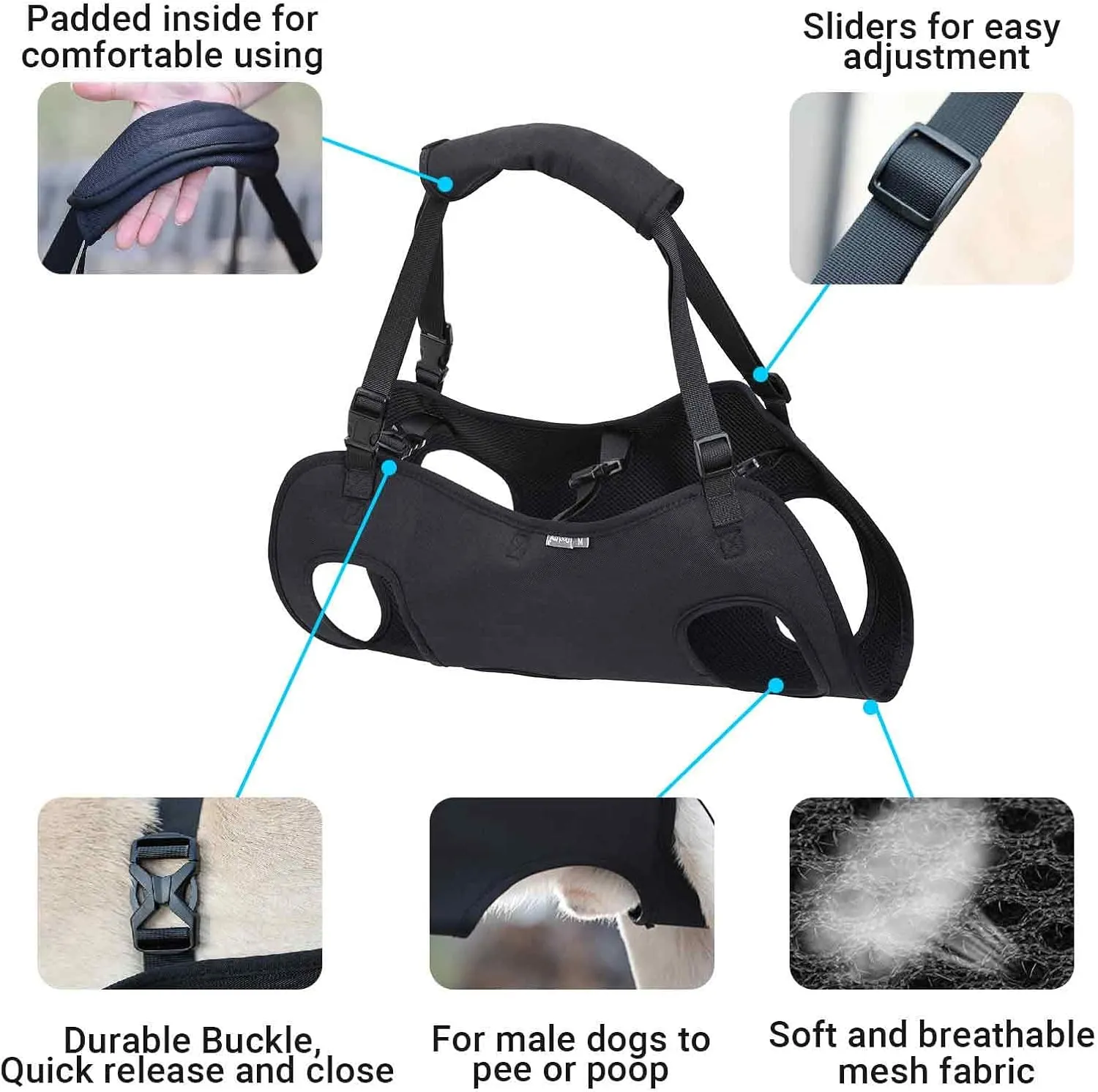 Dog Lift Harness for Dogs, Dog Sling Carrier with Handle for Hind Leg Support, Arthritis, Joint Injuries, Rehabilitation, and Assistance with Stairs, Cars (Ace-doglift-L)