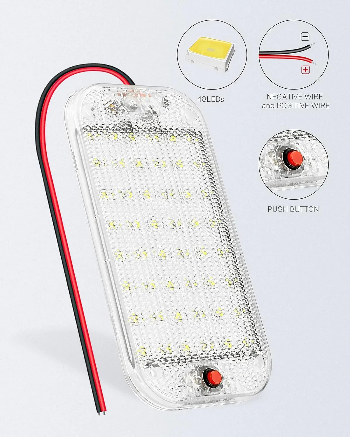 Dome Light for RV Interior, 48LED 800LM Ultra Bright 12 Volt LED White Lights, RV Ceiling Light with Switch Control, Ideal for Car Van Truck Camper Lorry Motorhome Boat(4 Pack)