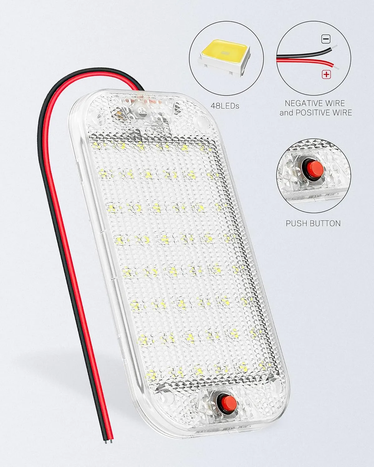 Dome Light for RV Interior, 48LED 800LM Ultra Bright 12 Volt LED White Lights, RV Ceiling Light with Switch Control, Ideal for Car Van Truck Camper Lorry Motorhome Boat(8 Pack)