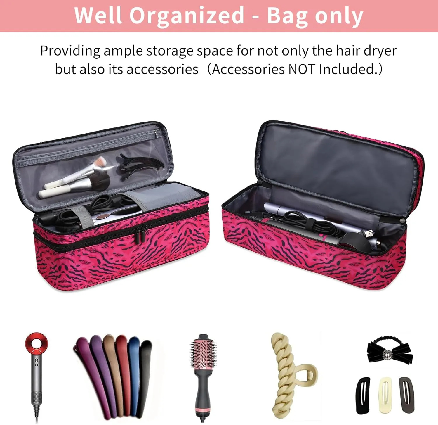 Double-Layer Travel Carrying Case Compatible with Revlon One-Step Hair Dryer Brush/Volumizer/Styler/Shark FlexStyle Attachment Portable Storage Organizer Bag for Hair Tools Travel