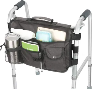 Double Sided Walker Bag Organizer Pouch Tote for Rollator and Folding Walker (Black)
