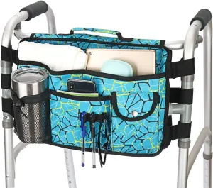 Double Sided Walker Bag, Organizer Pouch Tote for Rollator and Folding Walker (Plaidblue)