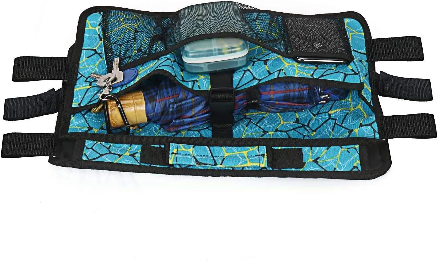Double Sided Walker Bag, Organizer Pouch Tote for Rollator and Folding Walker (Plaidblue)