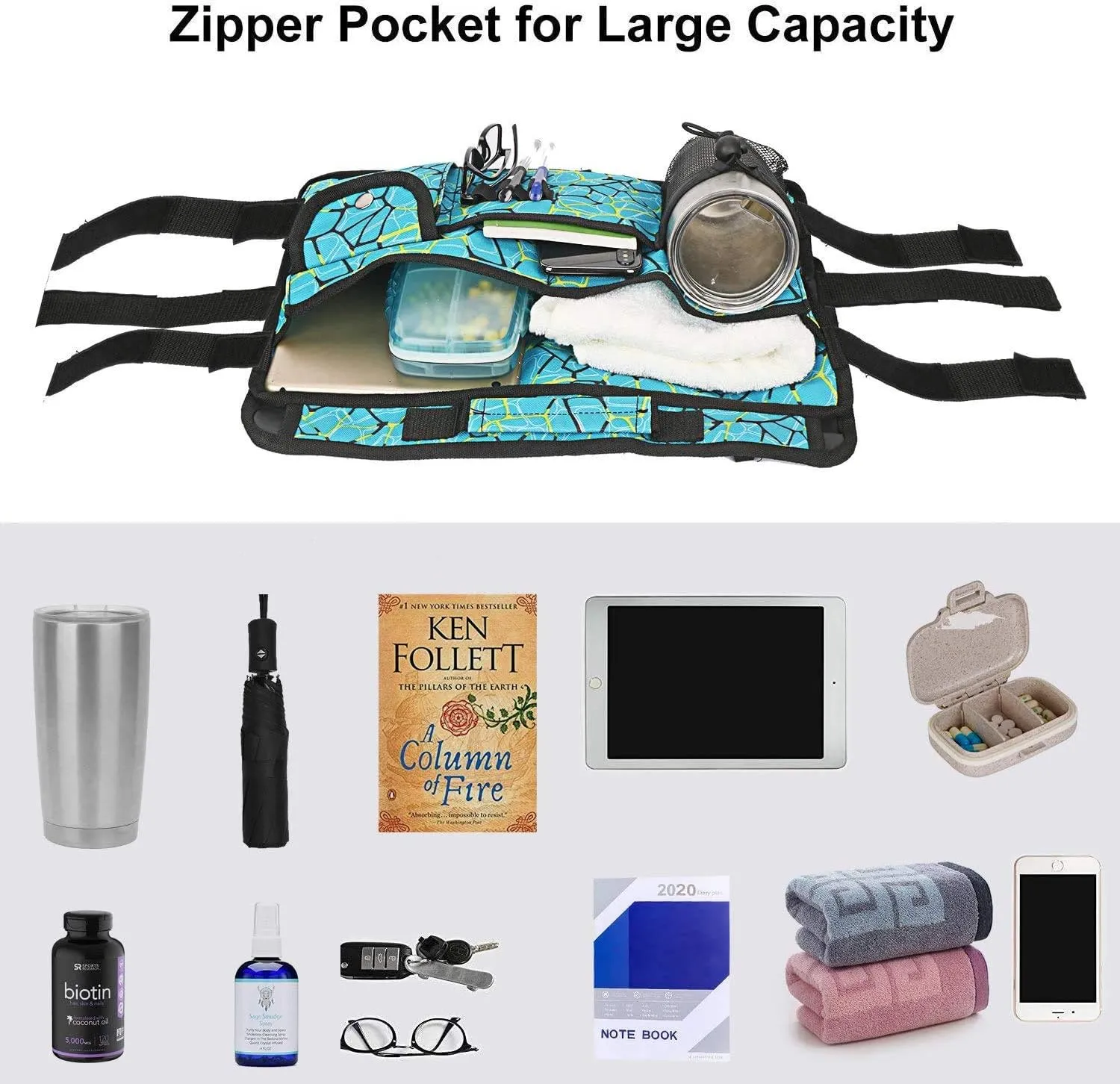 Double Sided Walker Bag, Organizer Pouch Tote for Rollator and Folding Walker (Plaidblue)