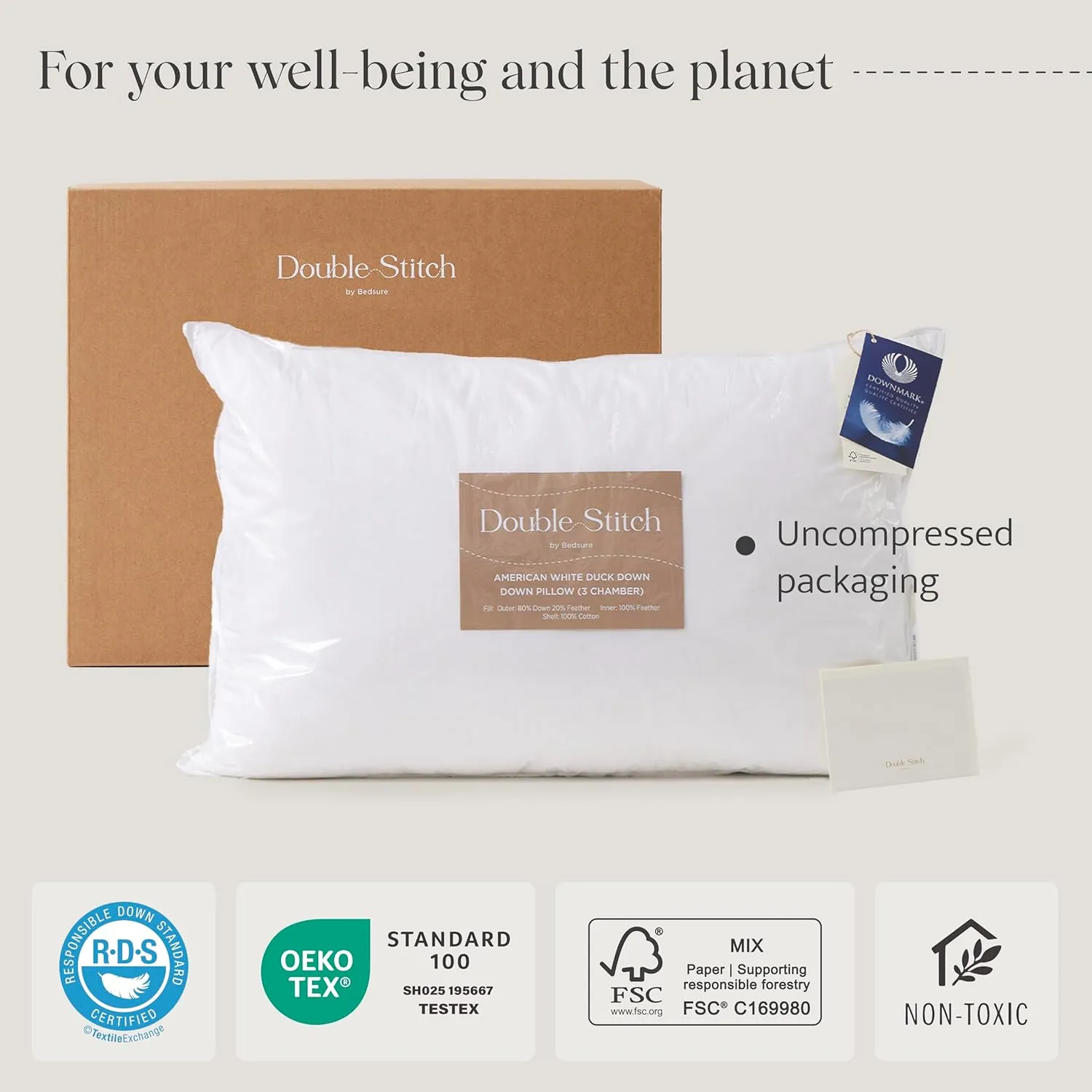 Double Stitch Luxury US White Down Pillow - Made in Canada, 400 Thread Count 100% Cotton Shell, Soft 3-Chamber Sleeping Bed Pillows, 700 Fill Power, Medium, King, 2 Pack (20" x 36") ﻿