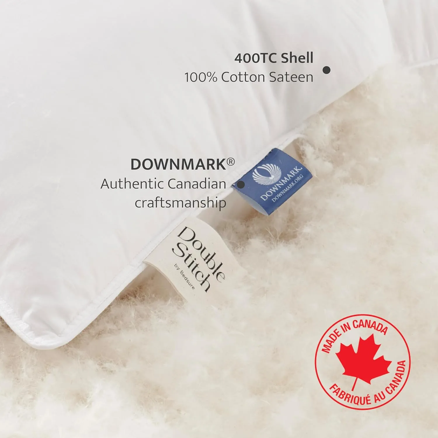 Double Stitch Luxury US White Down Pillow - Made in Canada, 400 Thread Count 100% Cotton Shell, Soft 3-Chamber Sleeping Bed Pillows, 700 Fill Power, Medium, King, 2 Pack (20" x 36") ﻿