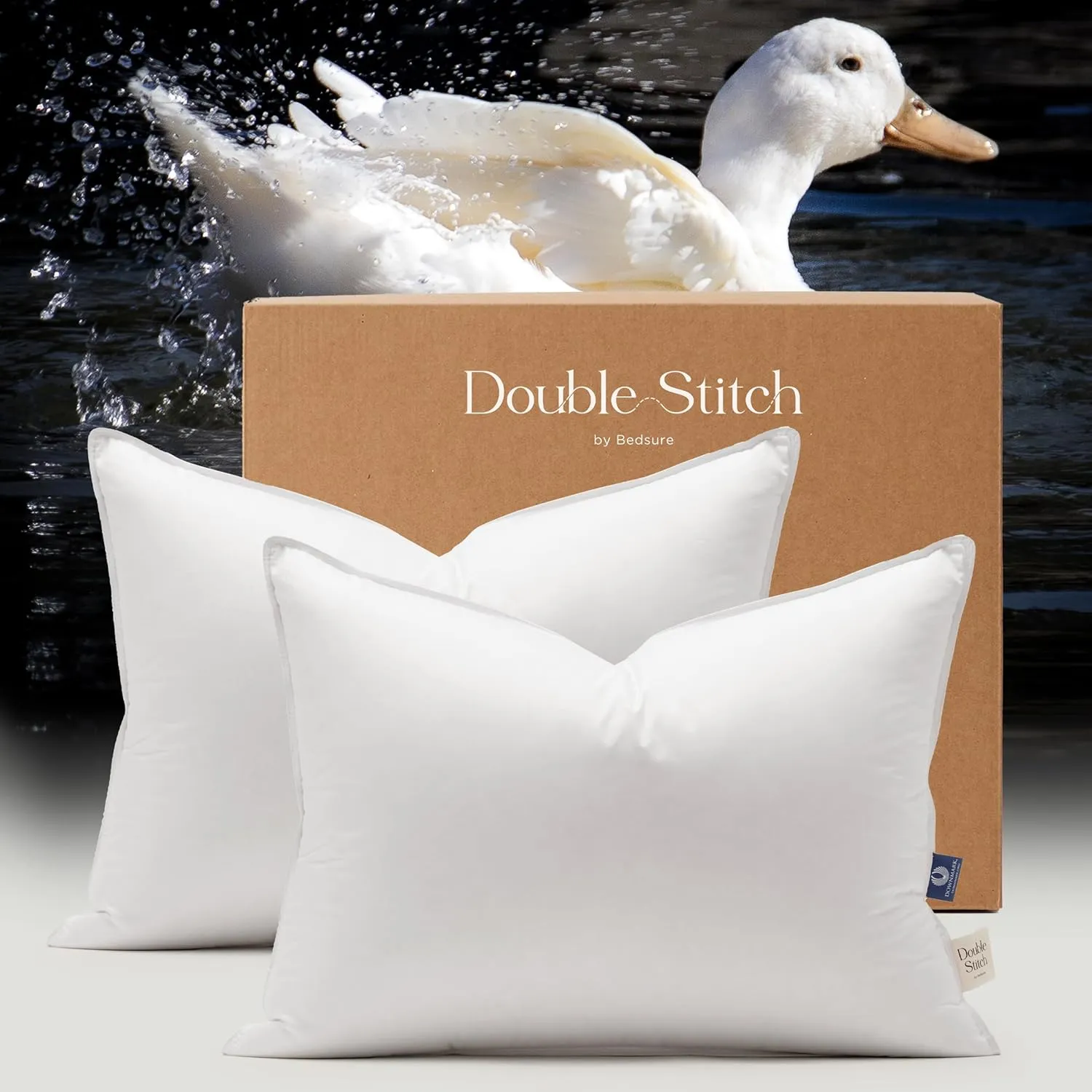Double Stitch Luxury US White Down Pillow - Made in Canada, 400 Thread Count 100% Cotton Shell, Soft 3-Chamber Sleeping Bed Pillows, 700 Fill Power, Medium, King, 2 Pack (20" x 36") ﻿