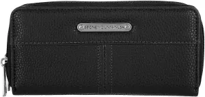 Double Zip Around Wallet & Checkbook Cover Bag Black Genuine Leather