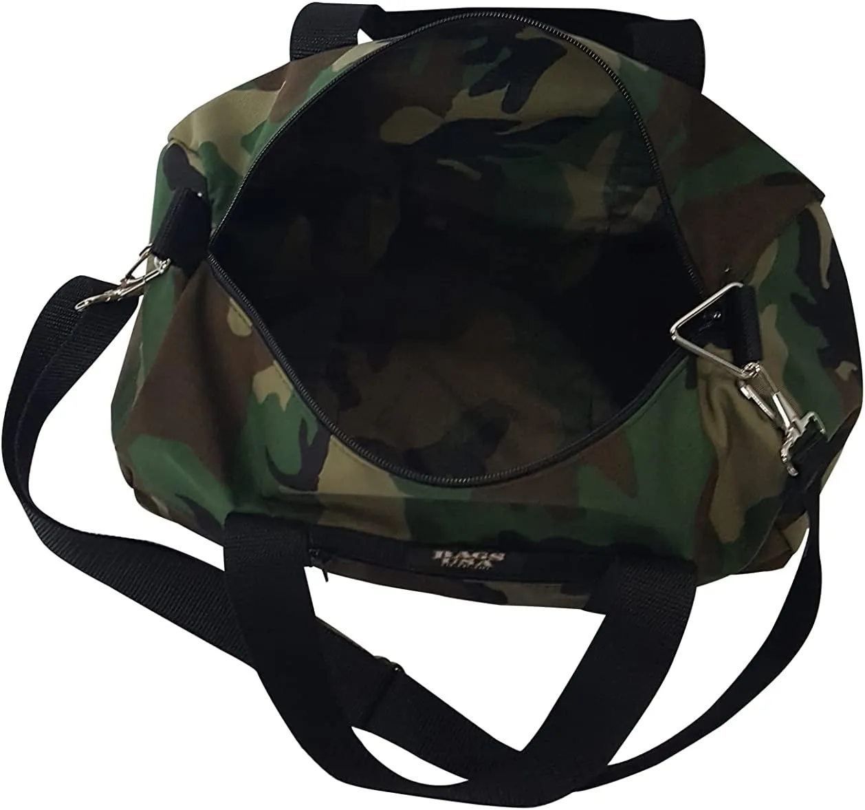 Duffle Bag Or Gym Bag With Front Pocket For Keys, Id, Made In USA. (Camouflage Woodland)