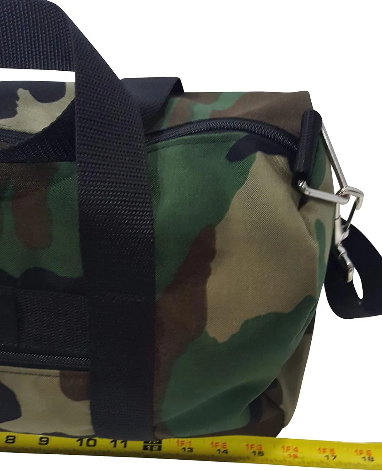 Duffle Bag Or Gym Bag With Front Pocket For Keys, Id, Made In USA. (Camouflage Woodland)