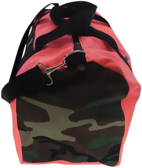 Duffle Bag Or Gym Bag With Front Pocket For Keys, Id, Made In USA. (Coral/Camouflage)