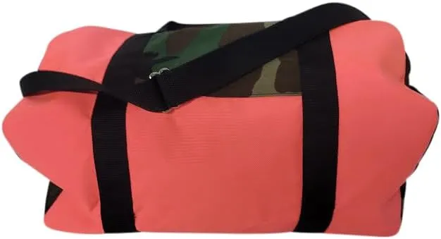 Duffle Bag Or Gym Bag With Front Pocket For Keys, Id, Made In USA. (Coral/Camouflage)