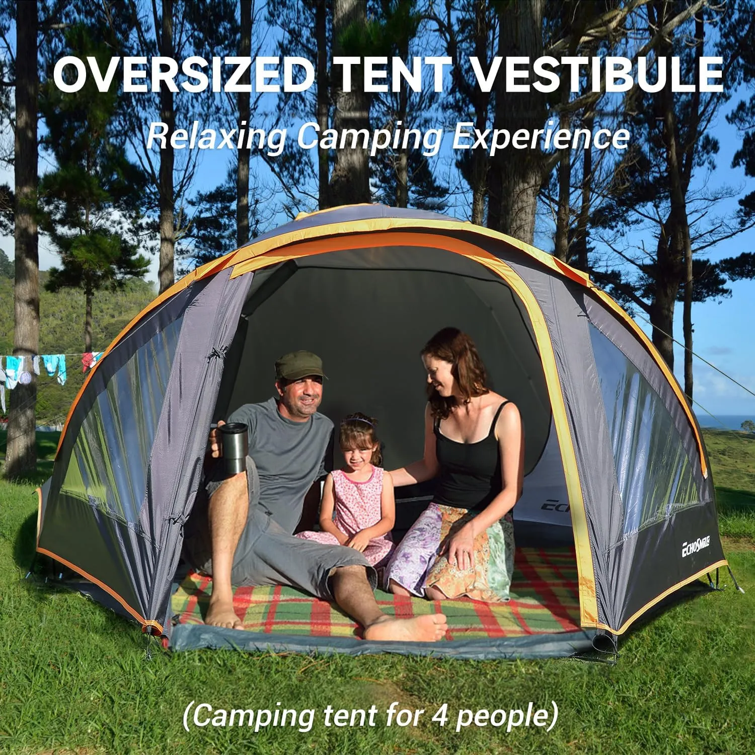 EchoSmile 4-Person Camping Tent with Clear Windows – Easy Setup Lightweight Shelter with Rainfly