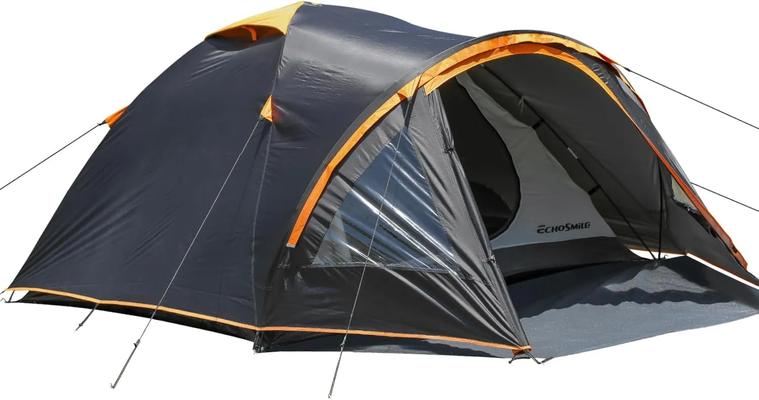 EchoSmile 4-Person Camping Tent with Clear Windows – Easy Setup Lightweight Shelter with Rainfly