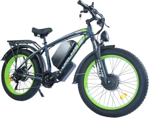 Electric Bike for Adults, 24''x 4'' Fat Tire 3000W Peak Dual Motor Ebike, Up to 80 Miles 100 MPH Electric Mountain Bike with 60V 25Ah Removable Battery, Fenders, Lockable Suspension Fork, 7-Speed