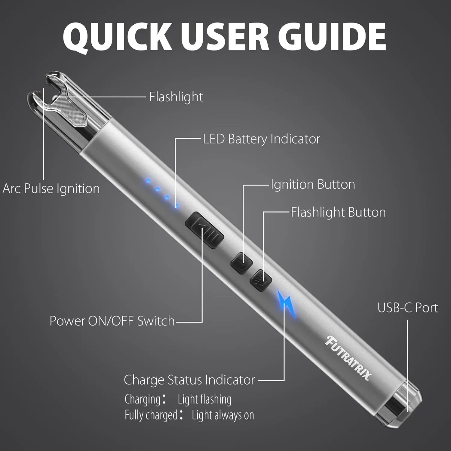 Electronic Lighter Arc Windproof Flameless USB Rechargeable Lighter with Safety Lock