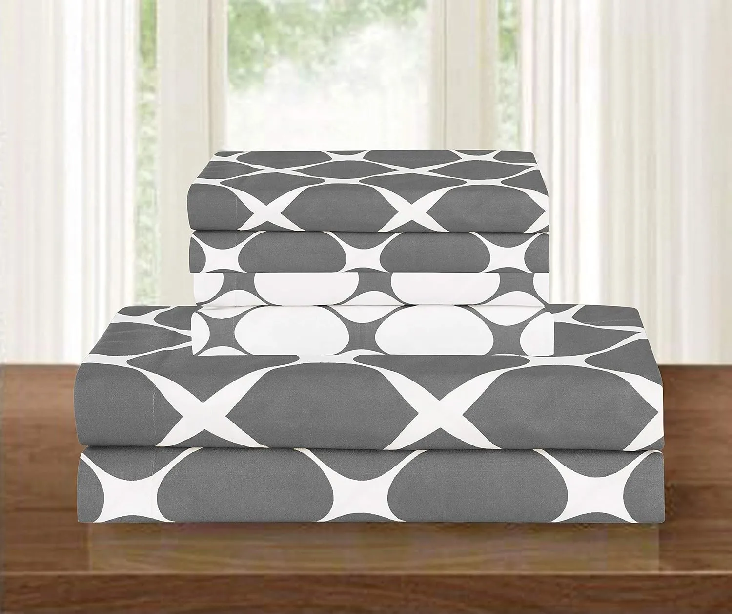 Elegant Comfort Luxury 3-Piece Reversible Duvet Cover Set - 1500 Premium Hotel Quality Microfiber Bloomingdale Pattern - Comforter Cover with Button Closure and Shams, Full/Queen,Grey