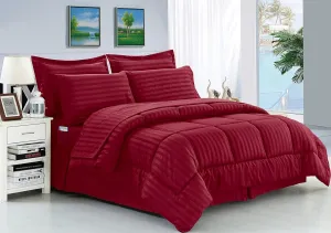 Elegant Comfort Wrinkle Resistant - Silky Soft Dobby Stripe Bed-in-a-Bag 8-Piece Comforter Set - King Burgundy