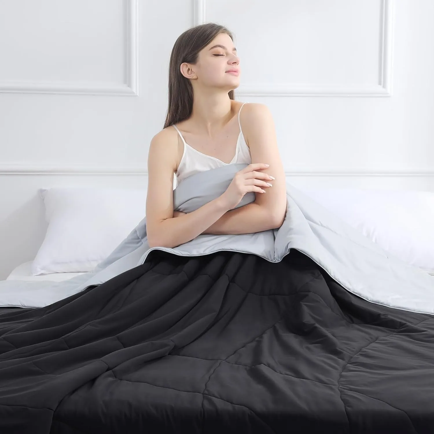 Elegear Cooling Comforter King Absorbs Body Heat to Keep Cool, Cooling Blanket for Hot Sleepers Japanese Arc-Chill 3.0 Cool Tech Fabric Summer Comforter Hypo-Allergenic Cooling Quilt - Black/Gray