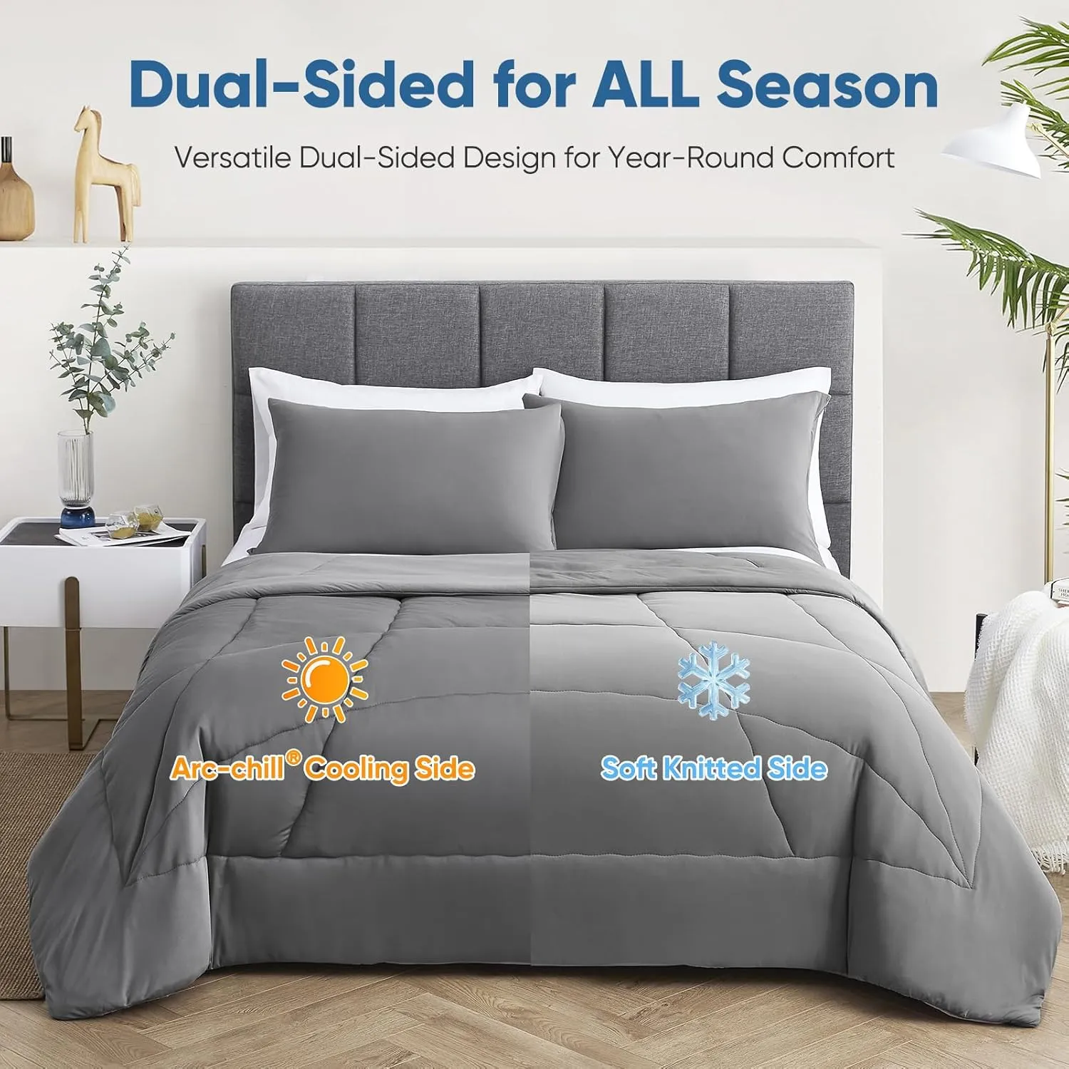 Elegear Revolutionary Cooling Comforter King Absorbs Body Heat to Keep Cool, Cooling Blanket for Hot Sleepers Japanese Arc-Chill 3.0 Cool Tech Fabric Summer Comforter Hypo-Allergenic Cool Quilt-Gray