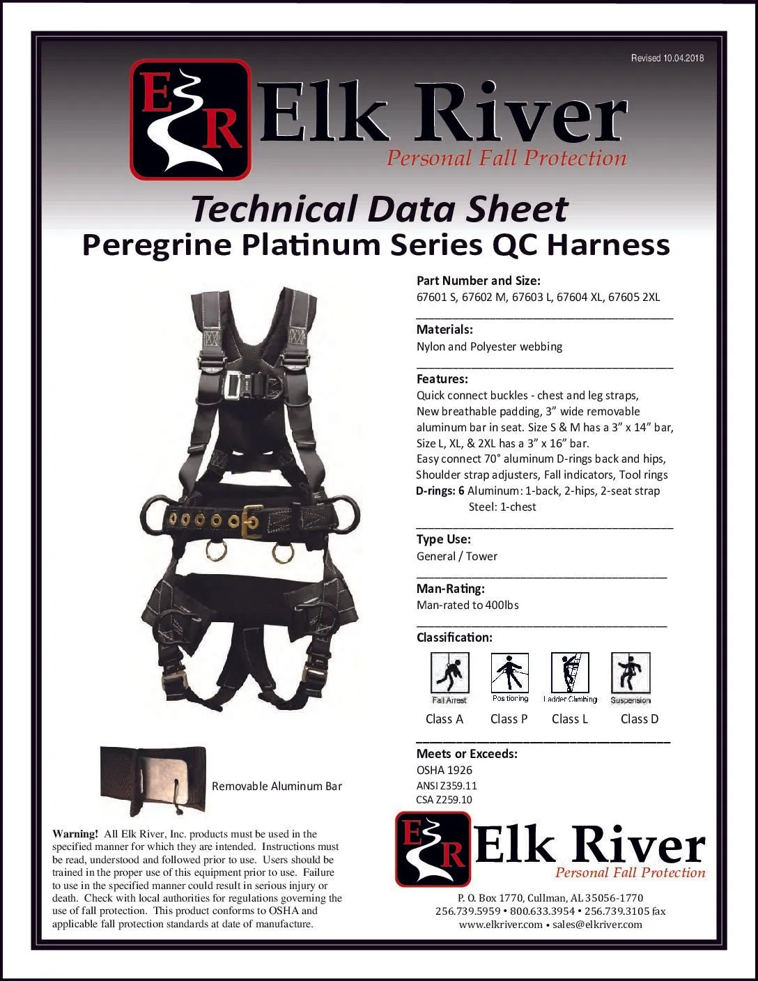 Elk River PeregrineRAS PS Harness Tower Climbing Gear - 67631-67635