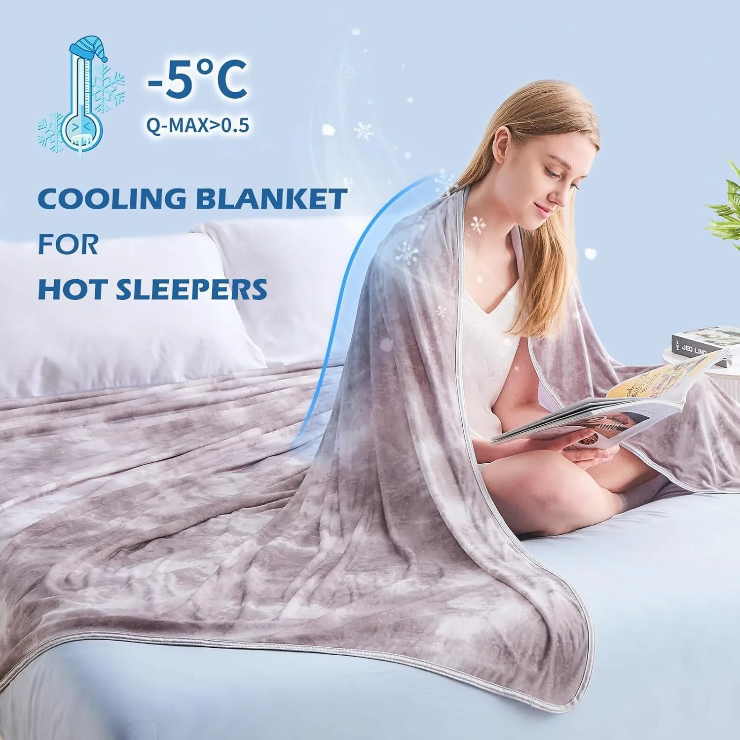 EMME Cooling Blanket Twin Size (60"x80"), Q-Max 0.5 Cooling Blankets for Hot Sleepers, Ice Summer Blanket for Nights Sweats, Grey Lightweight Sheet for Bed