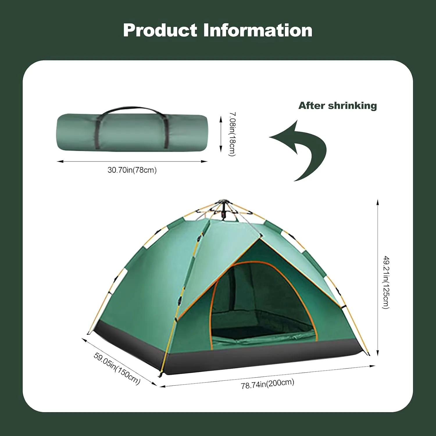 Ergocar Camping Tent 210T Oxford Cloth Waterproof Windproof Dome Adults Tent, 2-4 Man Ultraligh Ventilated 2 Doors & 2 Windows Pop up Tent for Family Long Trip, Hiking & Fishing