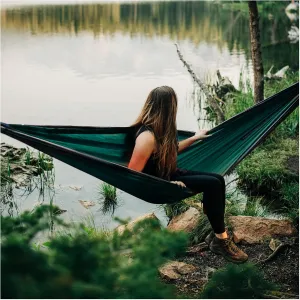Evergreen Lightweight Outdoor Portable Camping Hammock - Single & Double with Tree Straps for Backpacking, Camping, Travel, Hiking (Double, Green)