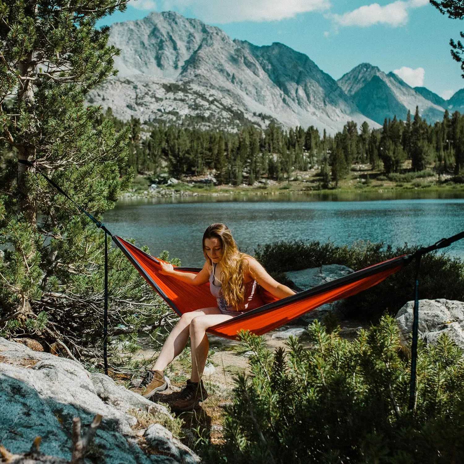 Evergreen Lightweight Outdoor Portable Camping Hammock - Single & Double with Tree Straps for Backpacking, Camping, Travel, Hiking (Double, Green)
