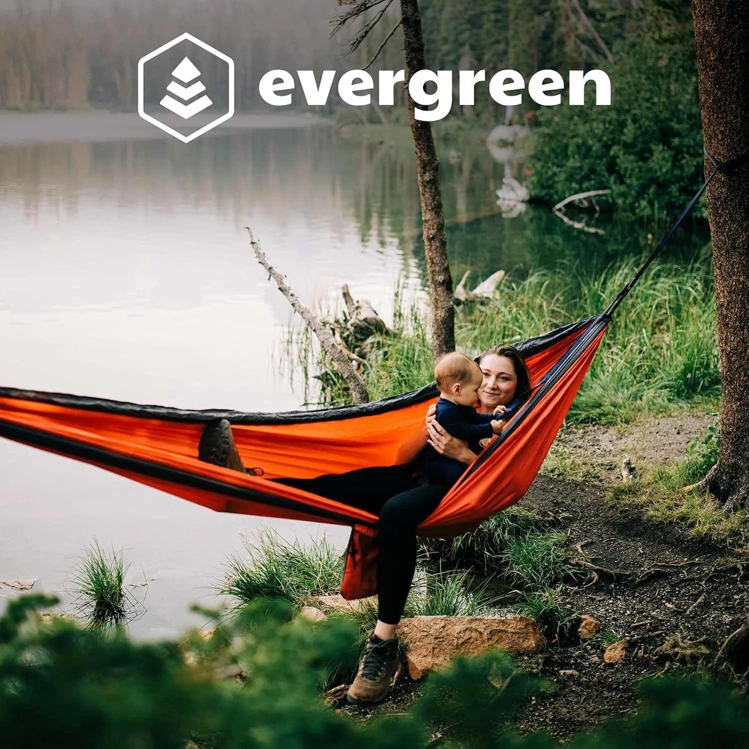 Evergreen Lightweight Outdoor Portable Camping Hammock - Single & Double with Tree Straps for Backpacking, Camping, Travel, Hiking (Double, Green)