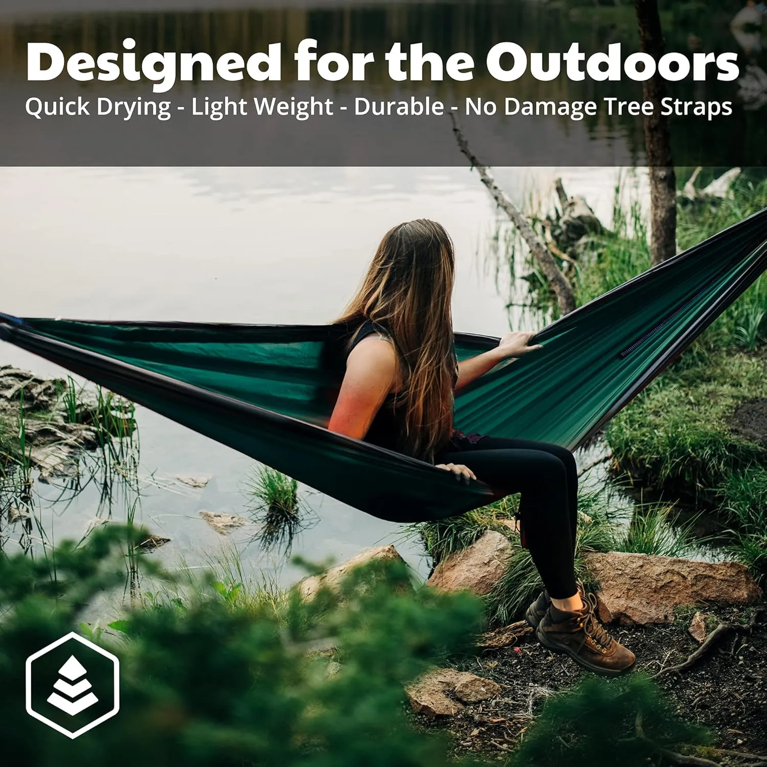 Evergreen Lightweight Outdoor Portable Camping Hammock - Single & Double with Tree Straps for Backpacking, Camping, Travel, Hiking (Double, Green)