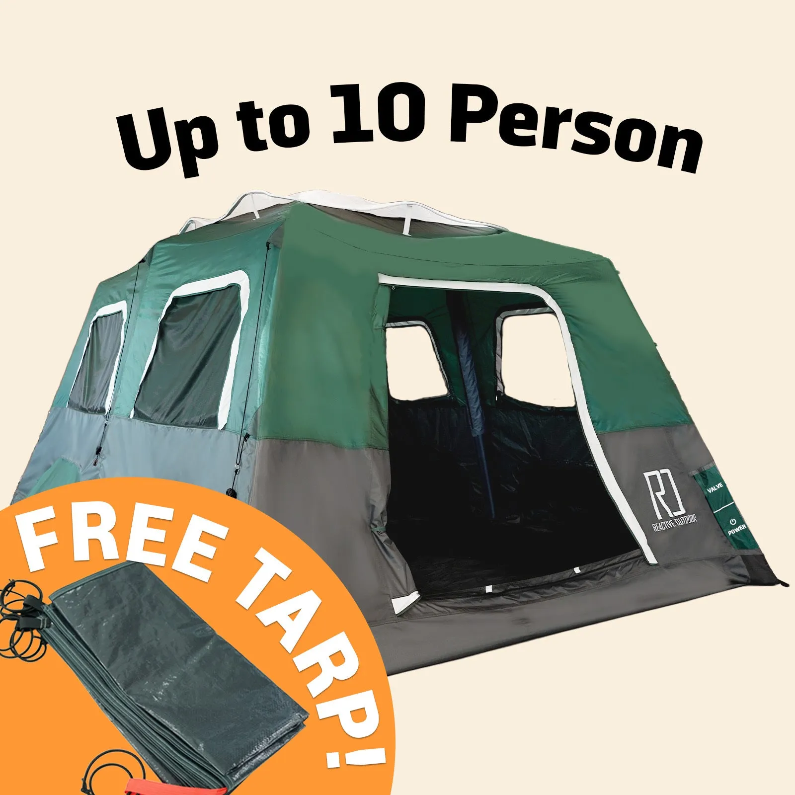Extra Large-Sized 2 Step Cabin Tent   FREE Camping Tarp (Up To 10 Person)