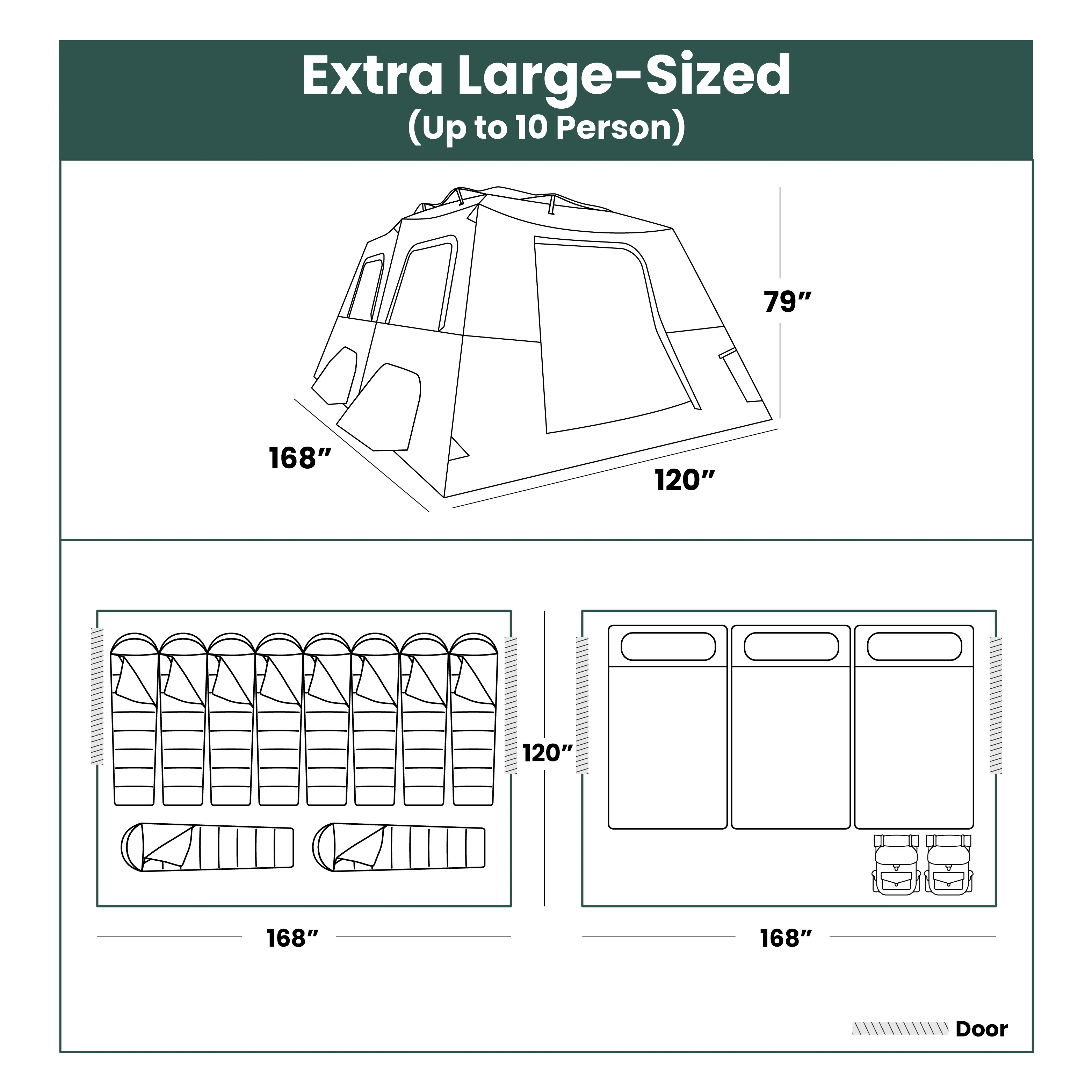 Extra Large-Sized 2 Step Cabin Tent   FREE Camping Tarp (Up To 10 Person)