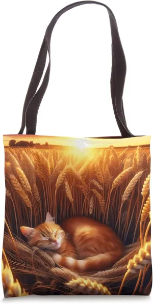 Fantasy Cute Sleeping Cat Wheat Tote Bag