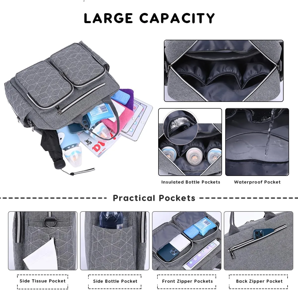 Fashion Lightweight Diaper Bag Tote,Multifunctional Travel Nappy Changing Bag Mummy Bags with Single Shoulder Strap