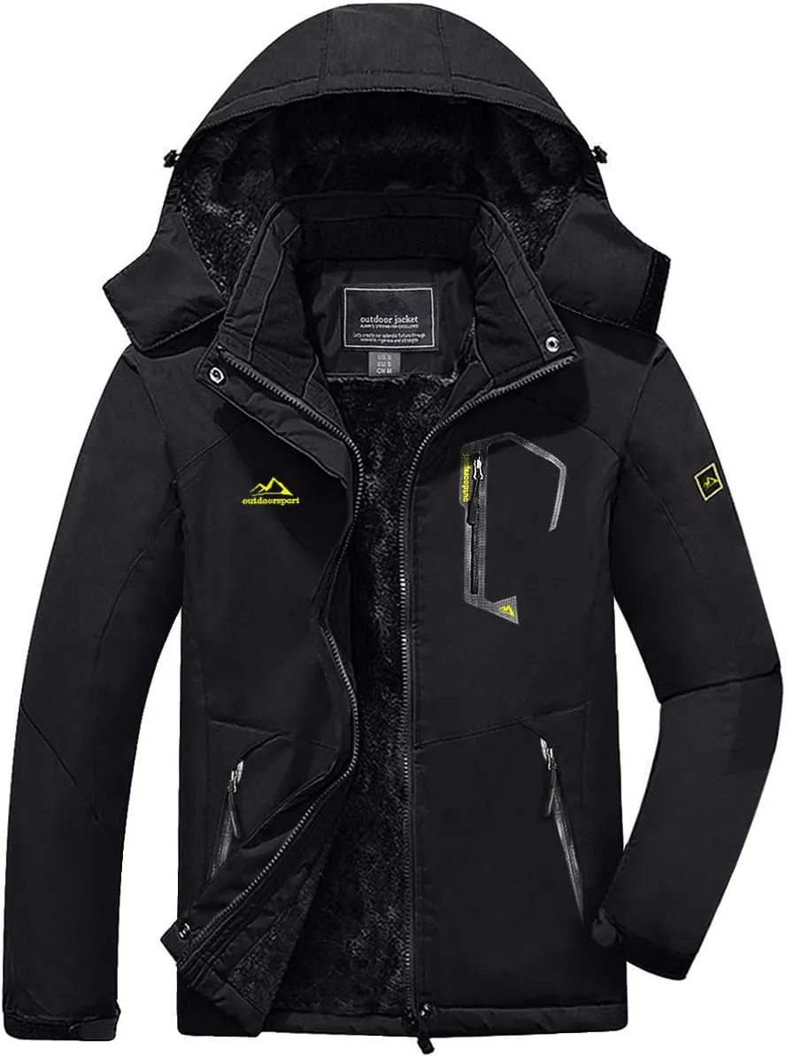 FASKUNOIE Men's Winter Coats Windproof Warm Fleece Ski Snowboarding Jackets Parka with Zipper Pockets
