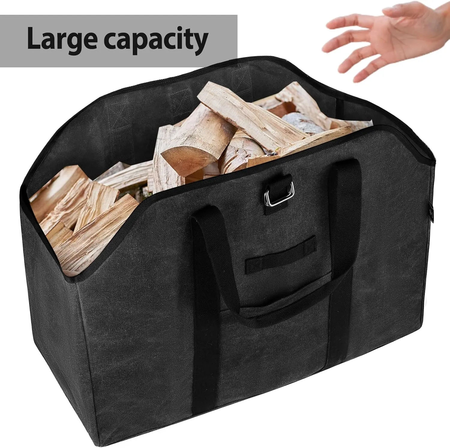 Firewood Carrier Bag Waxed Canvas Waterproof Extra Large Log Carrier Holder Freestanding Tote Bag for Firewood
