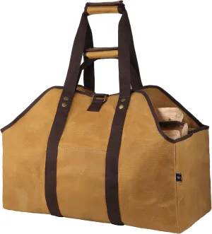 Firewood Carrier Bag Waxed Canvas Waterproof Extra Large Log Carrier Holder Freestanding Tote Bag for Firewood