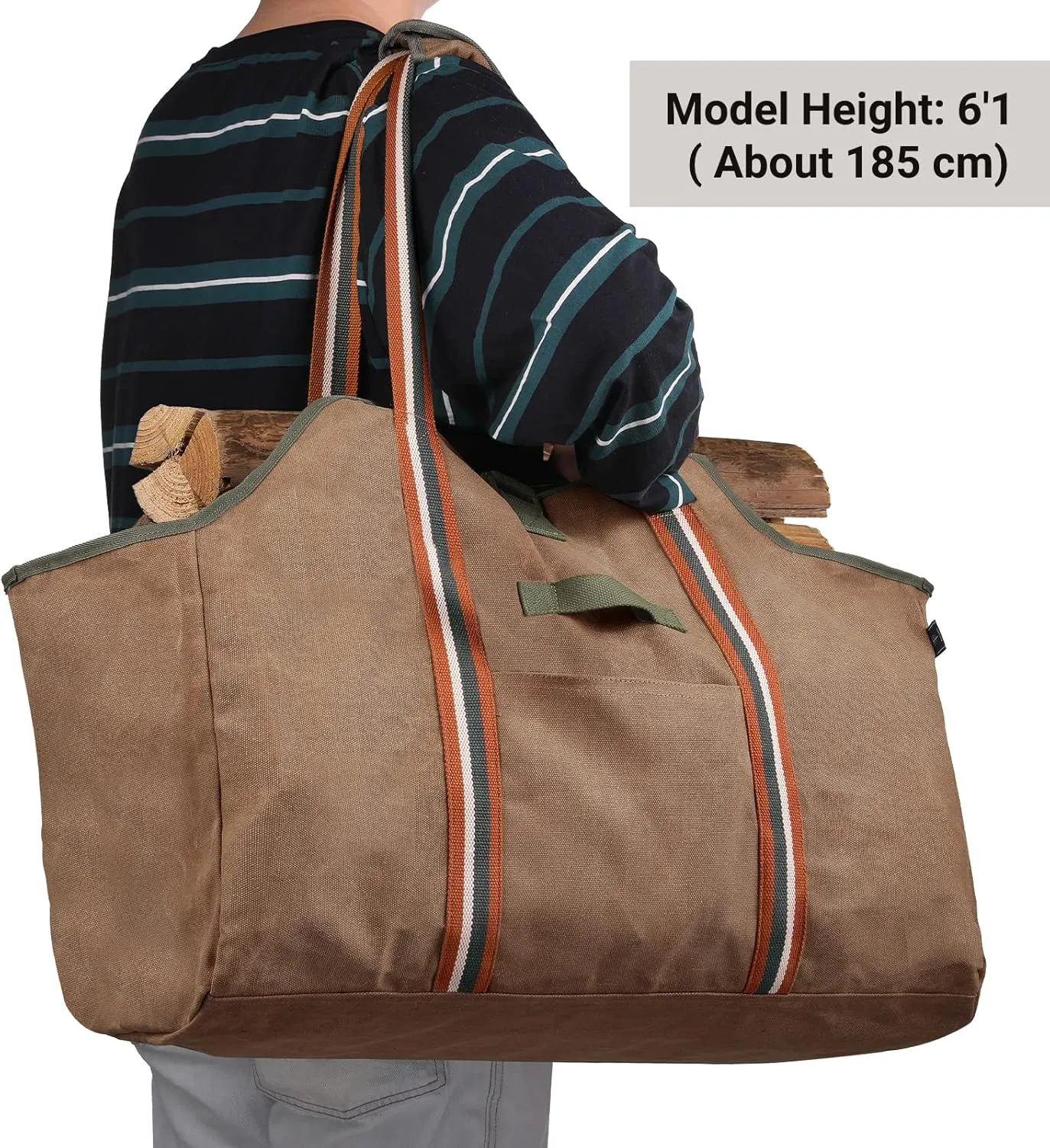 Firewood Carrier Bag Waxed Canvas Waterproof Extra Large Log Carrier Holder Freestanding Tote Bag for Firewood