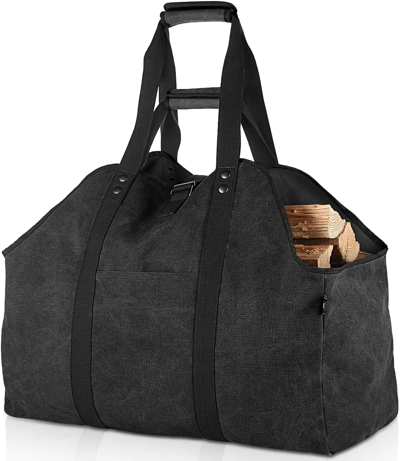 Firewood Carrier Bag Waxed Canvas Waterproof Extra Large Log Carrier Holder Freestanding Tote Bag for Firewood