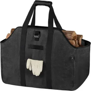 Firewood Carrier Bag Waxed Canvas Waterproof Extra Large Log Carrier Holder Freestanding Tote Bag for Firewood