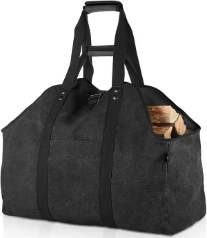 Firewood Carrier Bag Waxed Canvas Waterproof Extra Large Log Carrier Holder Freestanding Tote Bag for Firewood